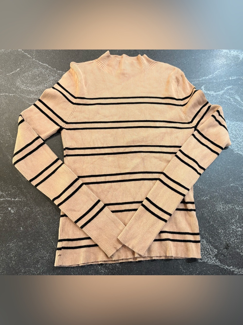 Laundry By Shelli Segal Beige and Black Striped Mock Neck Sweater NWOT
